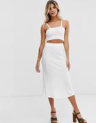 In The Style Knitted Ribbed Midi Skirt In White - White