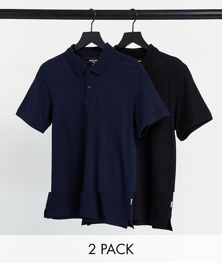 Jack & Jones Essentials 2-pack Polo In Black And Navy-multi