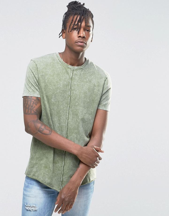Asos Longline T-shirt In Acid Wash Green - Pale Green