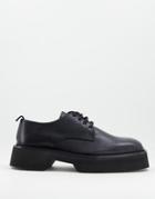 Asos Design Lace Up Square Toe Shoes In Black Leather With Chunky Sole