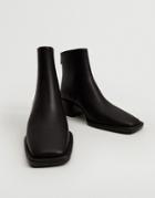 Mango Mid Heeled Boots With Square Toe In Black