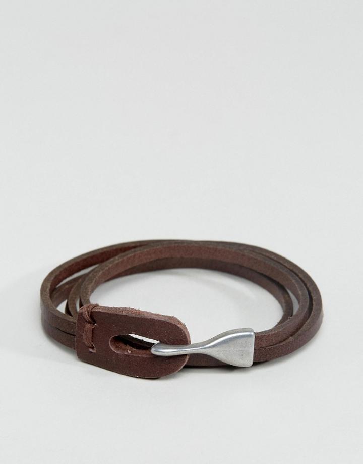 Asos Leather Double Wrap Bracelet In Brown - Brown