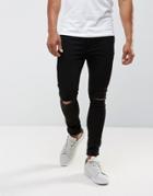 River Island Super Skinny Jeans With Knee Rip In Black - Black