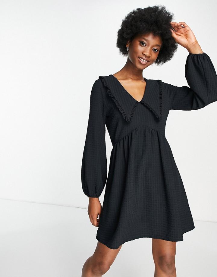 Miss Selfridge Textured Collar Smock Dress In Black