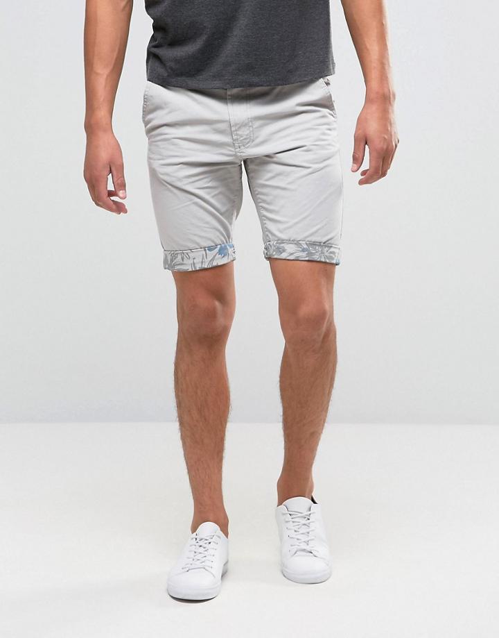 Threadbare Printed Hem Chino Shorts - Gray