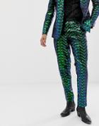 Asos Edition Skinny Tuxedo Pants In Green Geo Patterned Sequins