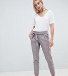 River Island Tapered Pants With Tie Waist In Gray Check - Pink
