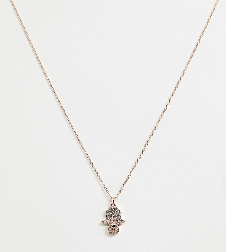 Ted Baker Rose Gold Pave Heart Hand Pendant Necklace - Gold
