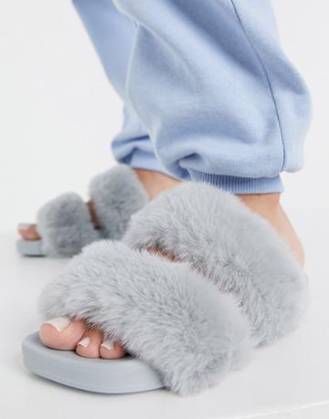 Simmi London Bobbie Faux Fur Slides In Gray-grey