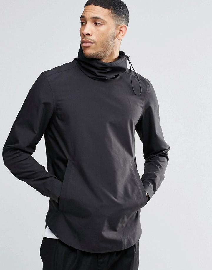 Asos Black Shirt With Elasticated Funnel Neck In Regular Fit - Black