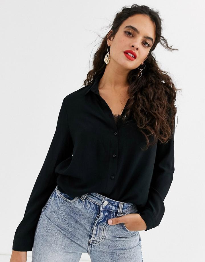Stradivarius Shirt With Cami Layer In Black