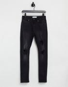 Bershka Premium Super Skinny Fit Jeans With Rips In Black