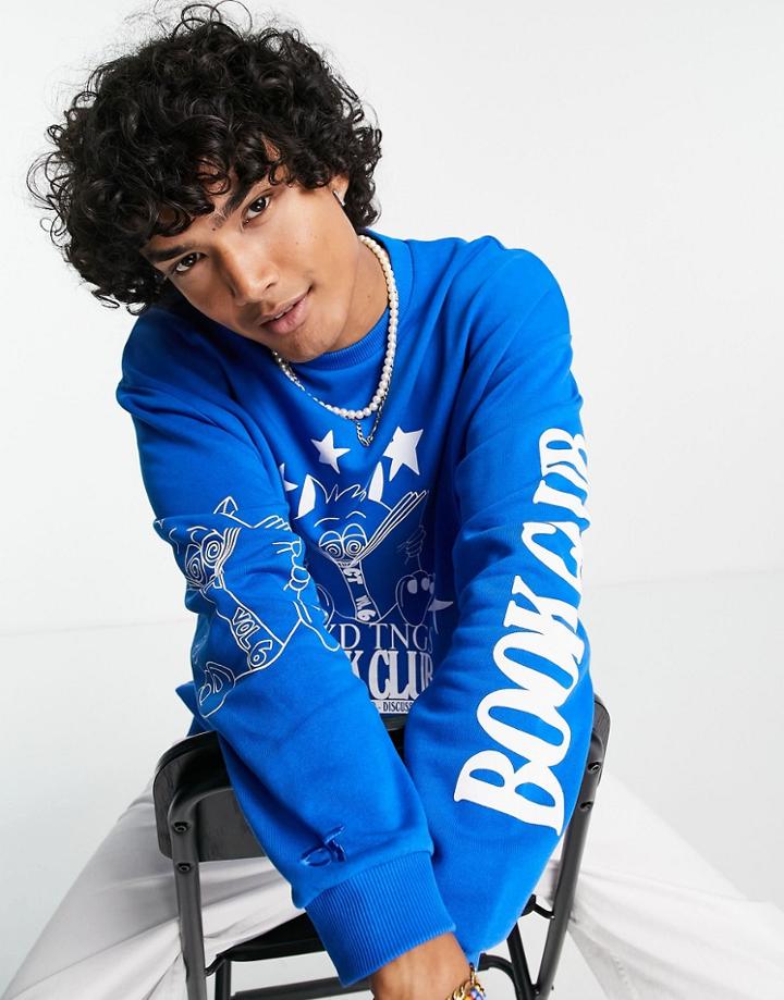 Crooked Tongues Sweatshirt With Book Club Print In Blue-blues