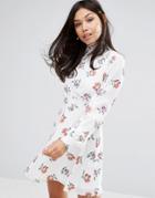 Fashion Union High Neck Dress In Floral - White
