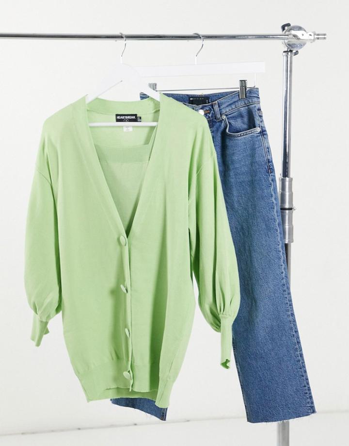 Heartbreak Oversized Cardigan In Sage Green