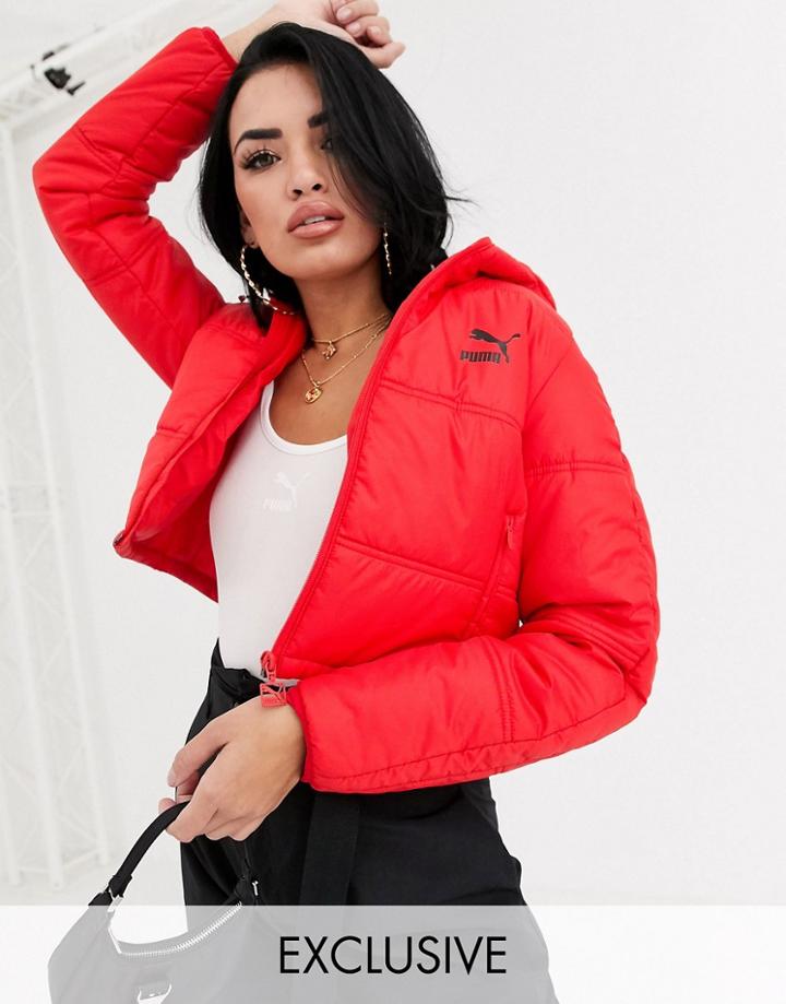 Puma Cropped Puffer Jacket In Red