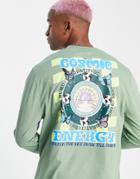 Asos Design Oversized Long Sleeve T-shirt In Light Green With Cartoon Back Print