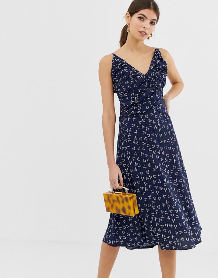 Finders Keepers Strappy Midi Dress In Ditsy Print-blue