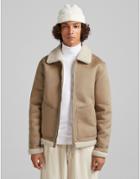 Bershka Avaiator Jacket In Beige Suede-neutral