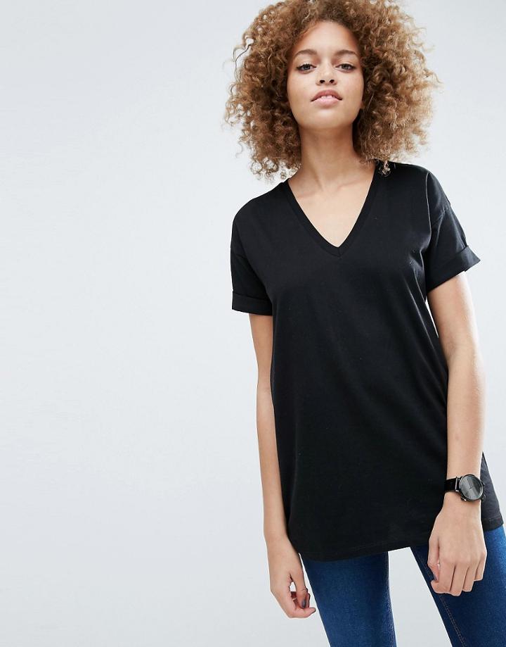 Asos Boyfriend T-shirt With V Neck - Black