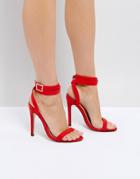 Truffle Collection Embellished Buckle Skinny Heel Sandal - Red