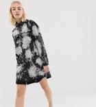 One Above Another Oversized Shirt Dress In Bleach Wash Denim - Black