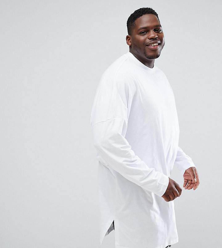 Asos Plus Extreme Oversized Long Sleeve T-shirt With Side Splits In White - White