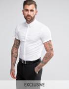 Heart & Dagger Skinny Short Sleeve Shirt With Button Down Collar - White