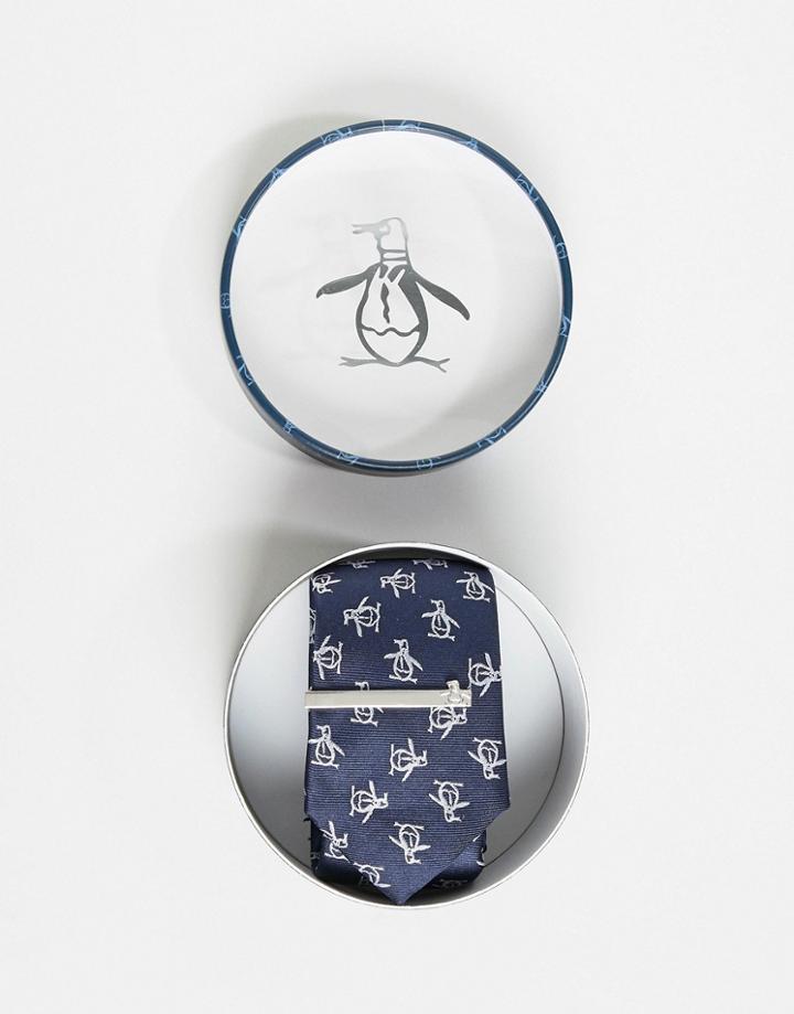 Original Penguin Tie & Tie Bar Set - Navy