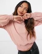 Only Shirred Detail Long Sleeve Smock Top In Misty Rose-pink