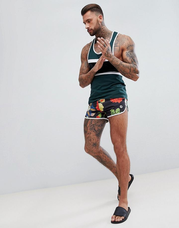 Hype Runner Swim Shorts In Floral Print - Black