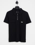Mauvais Double Cargo Pocket Zipped Polo In Black