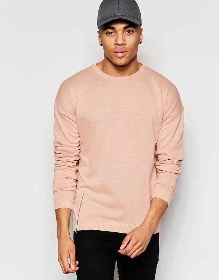 Asos Sweater With Zip Hem - Sorbet