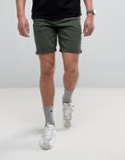 Asos Denim Shorts In Slim Dark Green - Green