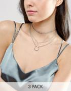 Asos Pack Of 3 Etched Charm Necklace - Silver
