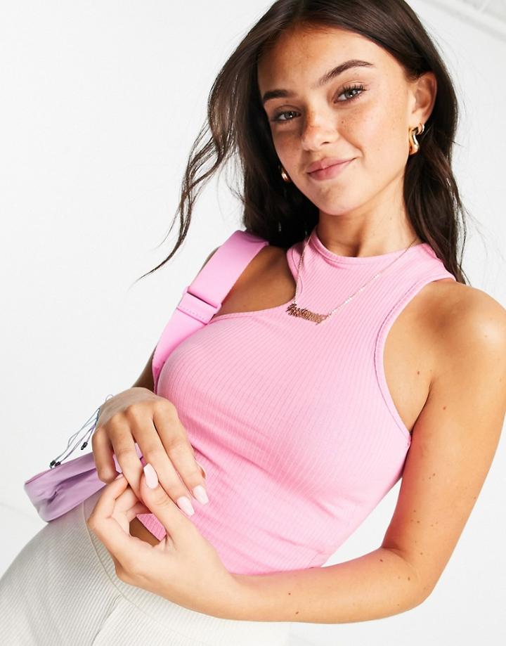 Monki Darling Organic Cotton Cut Out Tank In Pink