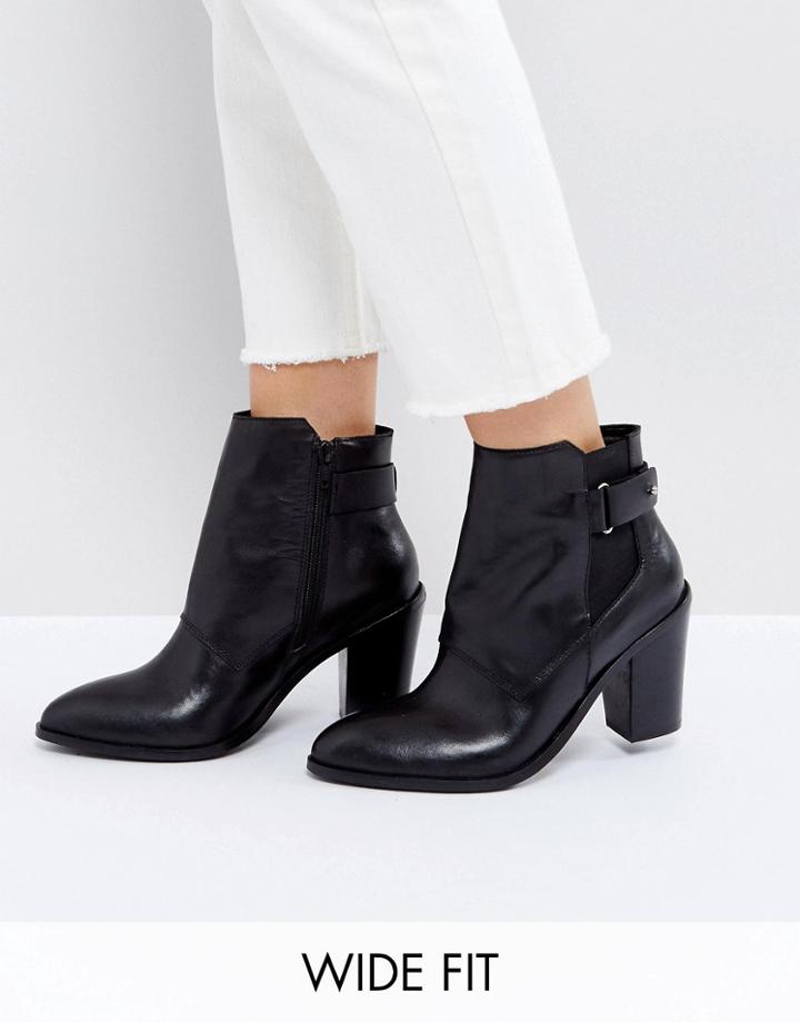 Asos Effina Wide Fit Leather Ankle Boots - Black