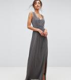 Little Mistress Tall Metallic Jersey Maxi Dress With Wrap Detail - Silver