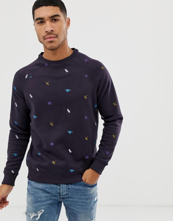 Blend Sweatshirt With Bug Print In Blue - Blue