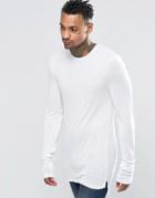 Asos Fine Rib Super Longline Muscle Long Sleeve T-shirt With Stacked Sleeves In White - White