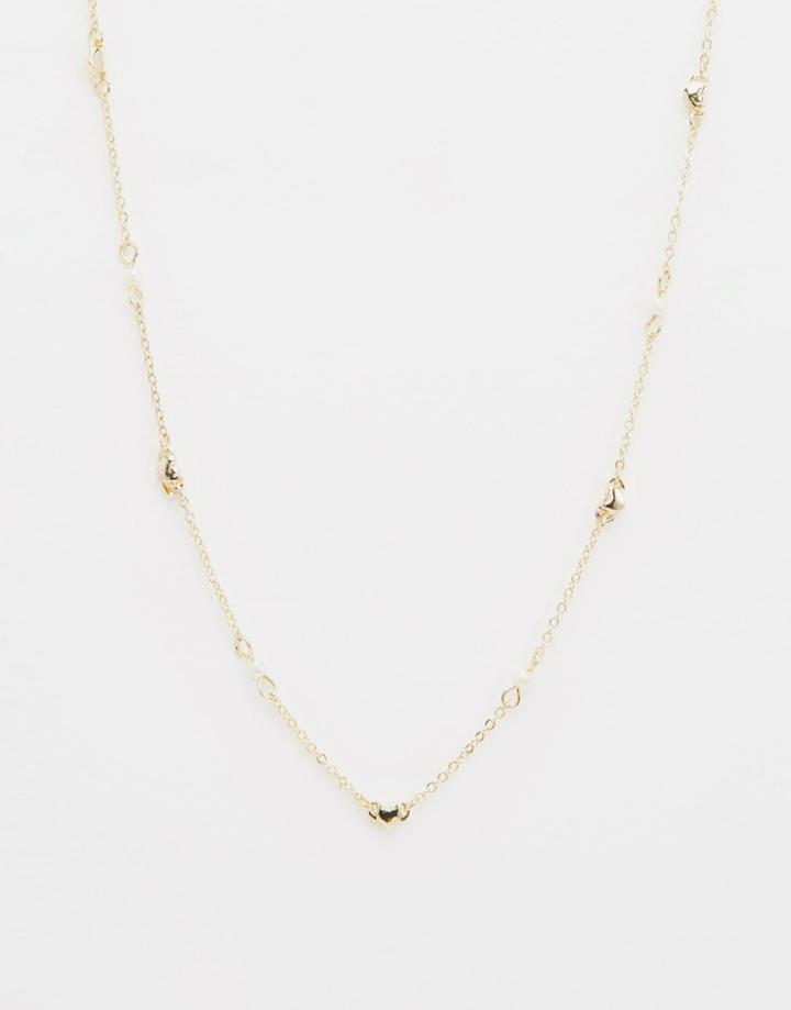 Asos Mini Heart & Faux Pearl Station Necklace - Cream