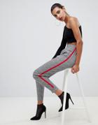 Boohoo Check Cuffed Jogger With Side Stripe - Gray