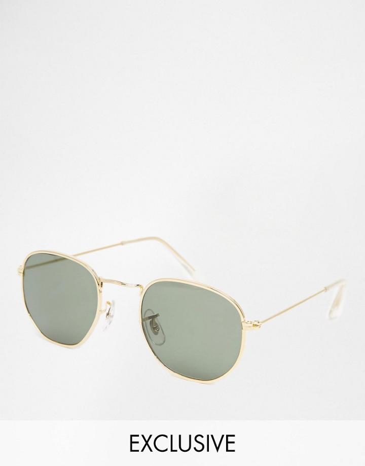 Reclaimed Vintage Round Sunglasses - Gold