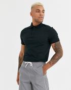 Asos Design Jersey Polo In Black Marl