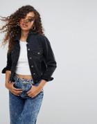 Asos Design Denim Shrunken Jacket In Washed Black - Black