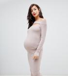 Asos Design Maternity Slash Neck Bodycon Midi Dress-pink