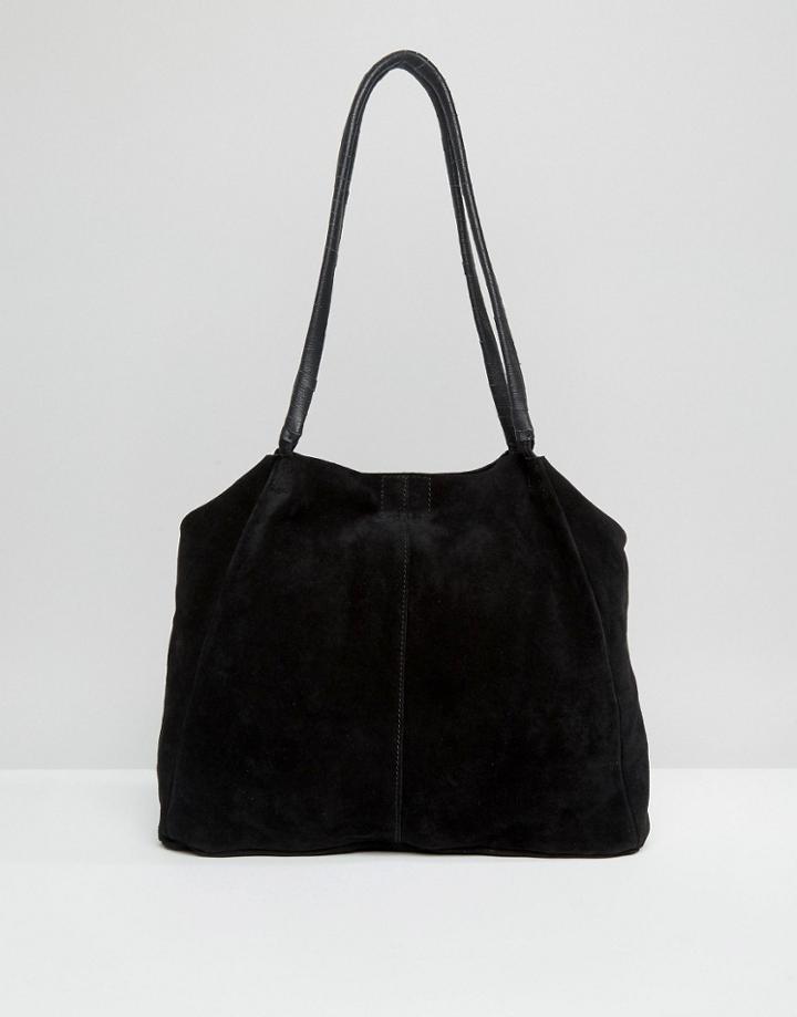 Asos Suede Unlined Shopper Bag With Wrap Handle - Black