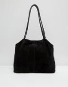 Asos Suede Unlined Shopper Bag With Wrap Handle - Black