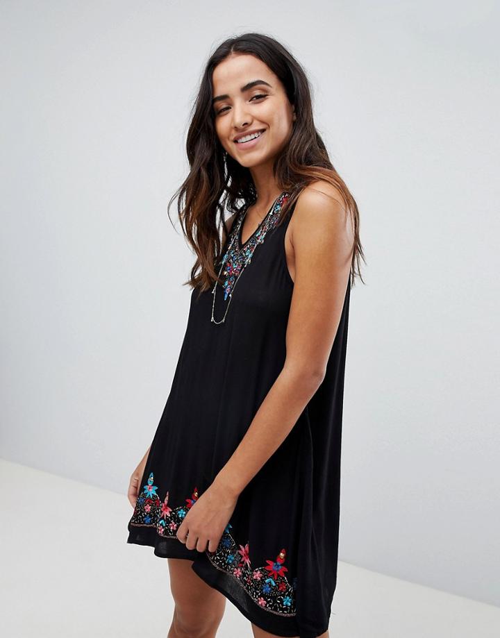 Raga Bandita Embroidered Mini Dress - Black