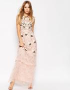 Needle & Thread Floral Frill Embellished Maxi Dress - Blossom Pink